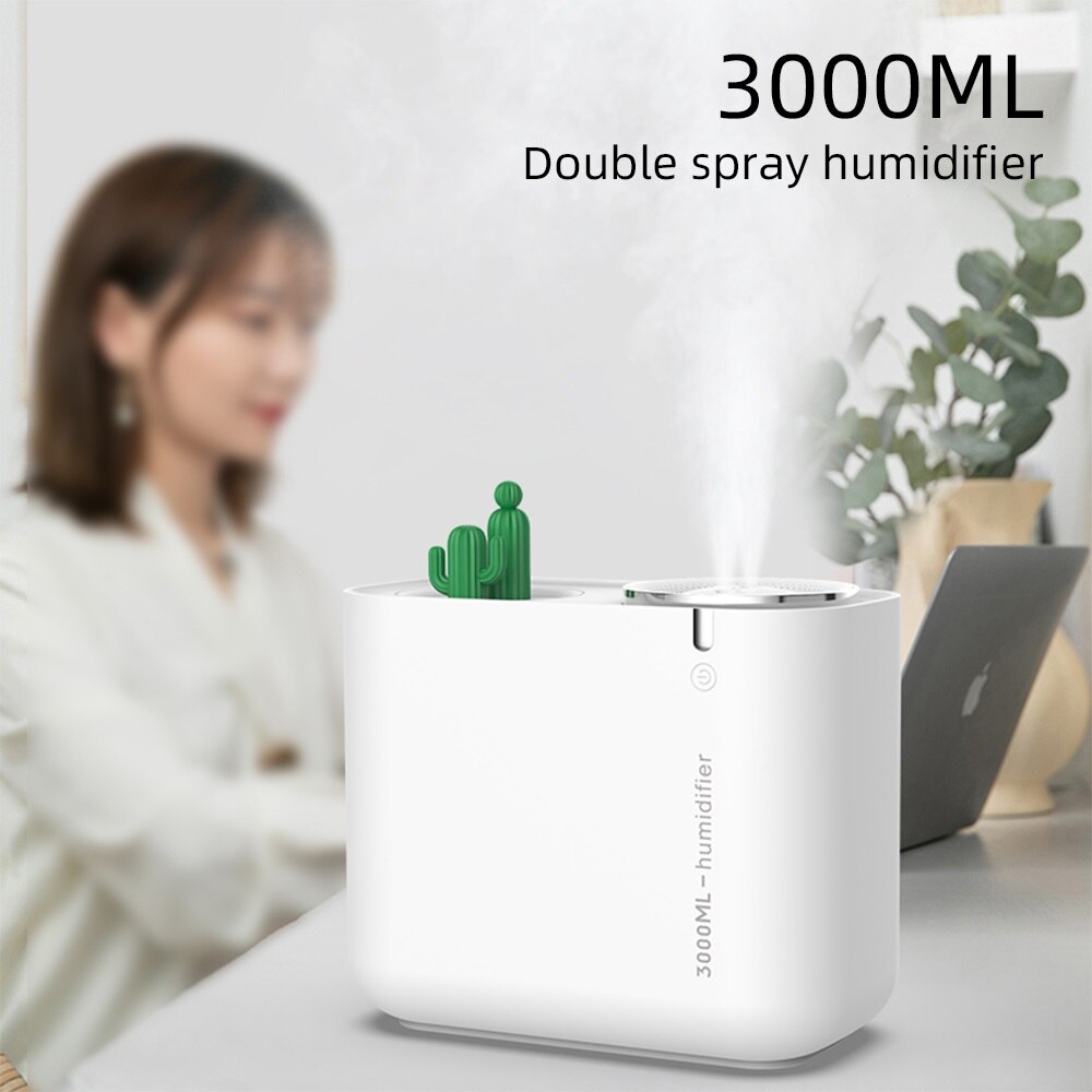 3000ml USB kaktus nawilżacz powietrza o dużej pojemności podwójna dysza ultradźwiękowy fajny Humidificador rozpylacz zapachów mgła producent Fogger: kaktus zielony
