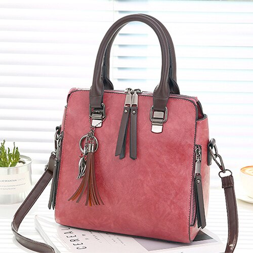 Vintage Pu Lederen Dames Handtassen Vrouwen Messenger Bags Totestassel Crossbody Schoudertas Boston Hand Bags: dark pink