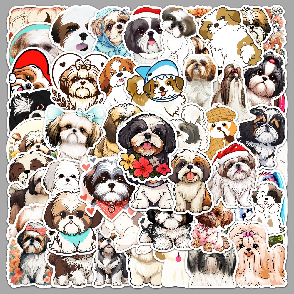 10/50Pcs Cute Puppy Dogs Stickers Kawaii Pet Dog Shih Tzu Cartoon Animals Stickers for DIY Laptop Phone Skateboard Decoration