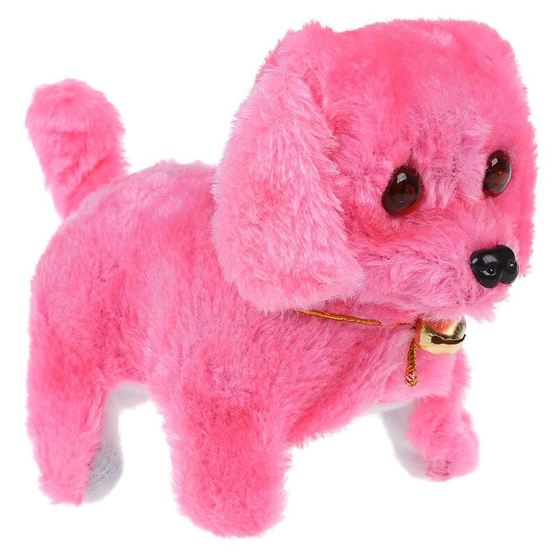 Pink Plush Neck Bell Walking Barking Electronic Dog Toy