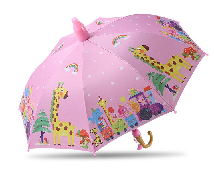 Børn paraply tegneserie bil paraply vinyl solcreme uv beskyttelse studerende paraply otte knogler halvautomatisk barn paraply: Medium giraf
