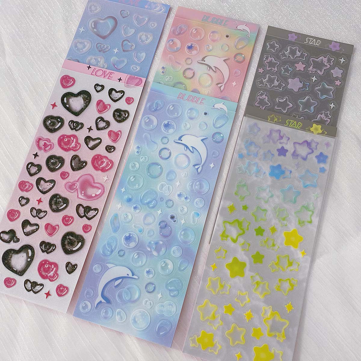 Stars Decal Stickers Scrapbooking Stationery Hearts Stickers PET Bubble Deco Sticker DIY Journal Planner