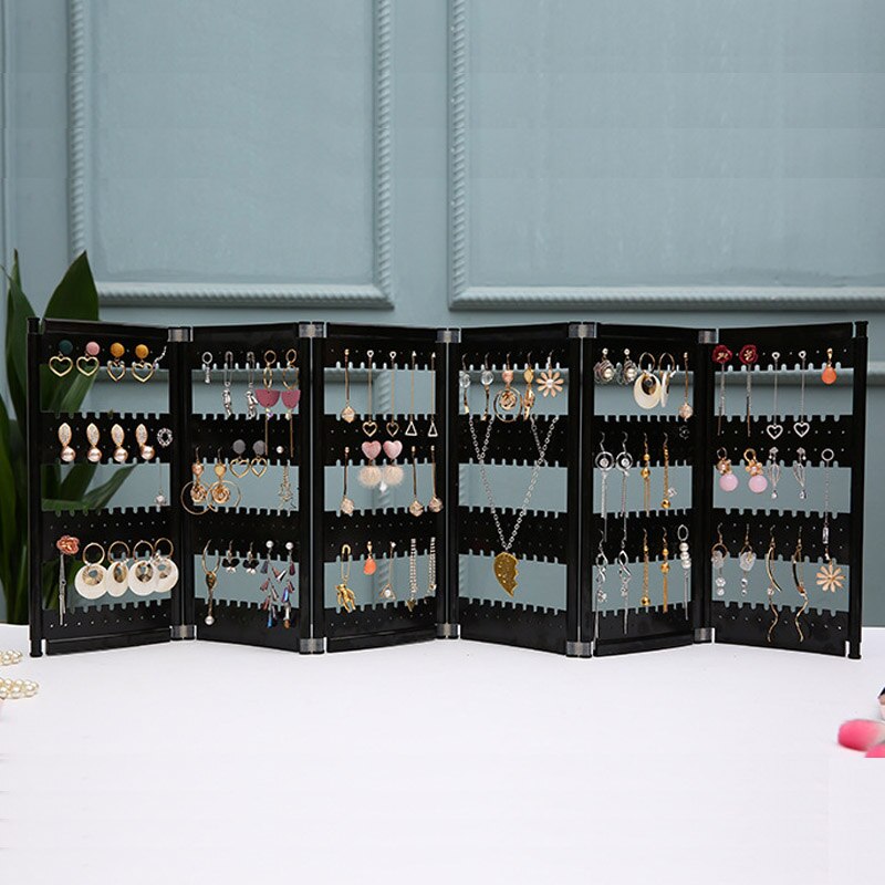 Acrylic Jewelry Organizer - 28cm Height - 13.8cm Width - Necklaces Earrings Display Rack: Black 6 doors