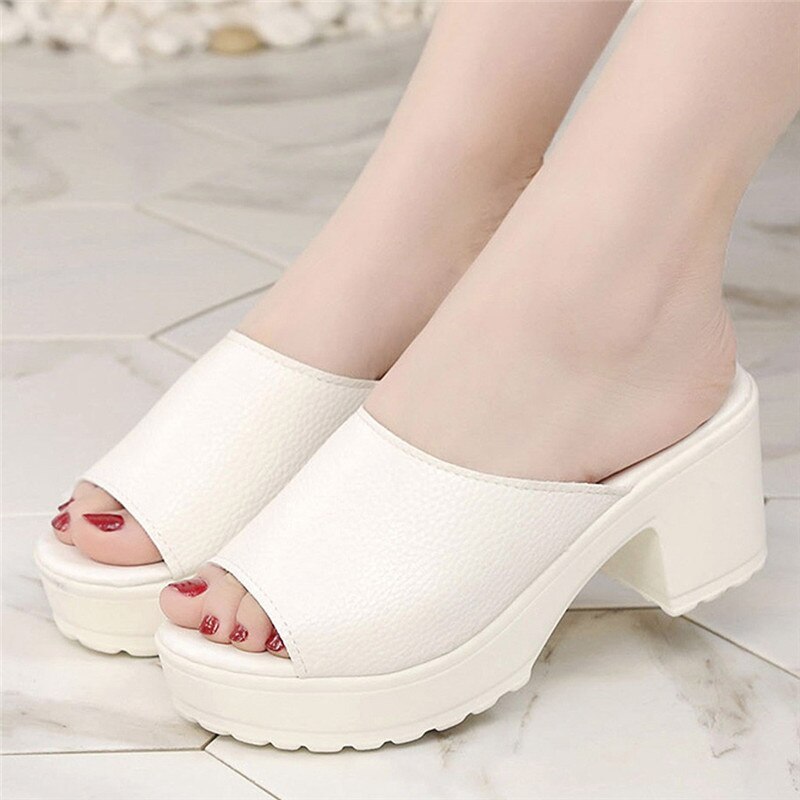 Sandaler dam sommarpumps högklackade sandaler casual beach peep toe toffel plus storlek 35- 41