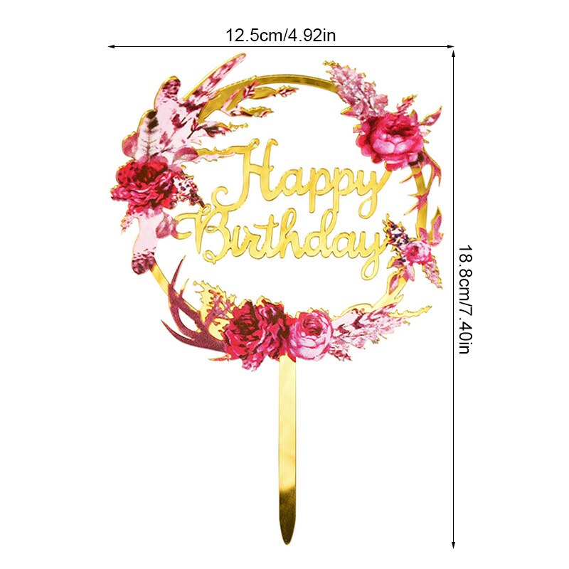 Blume Acryl Kuchen Topper Glücklich Geburtstag Gold Brief Cupcake Topper Für Baby Dusche Kinder 1st Geburtstag Party Kuchen Dessert Decor: A07-1Pc