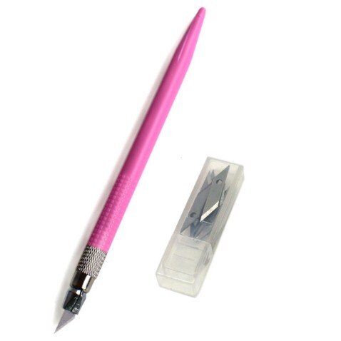 Plastic Handvat Hobby Mes Set Cutter Gereedschap Ambachten Scalpel Graver + 12 stks Blade Voor PCB Reparatie Mulit Pen Film Houtsnijwerk Tool: Roze