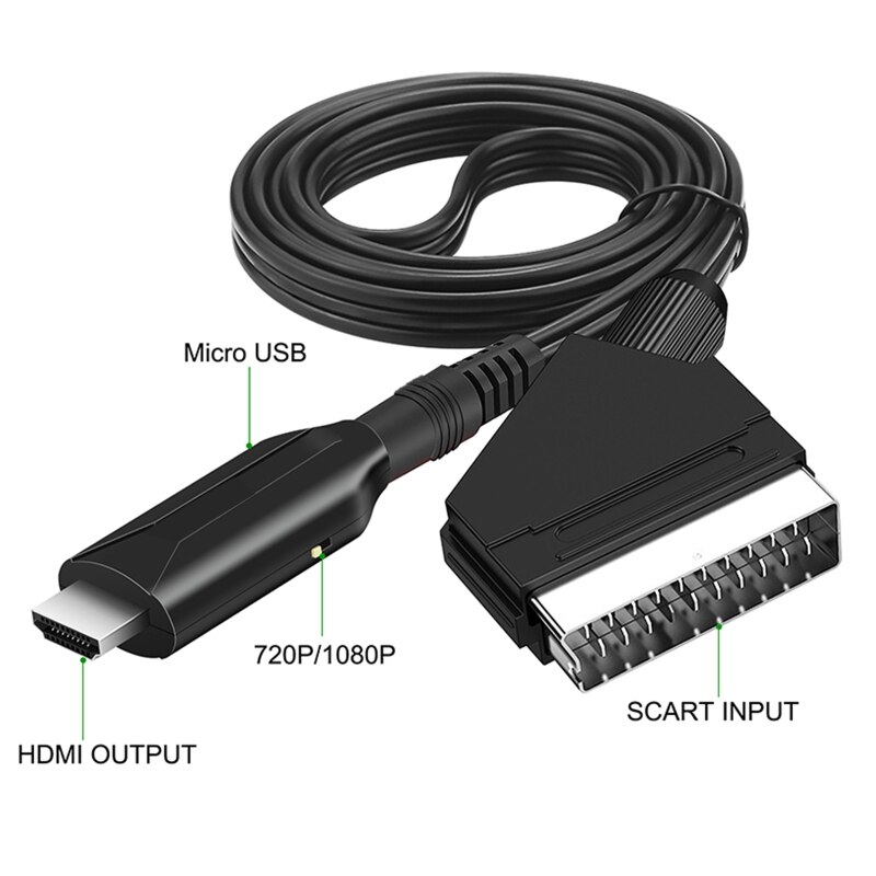 Portable SCART to HDMI-compatible Converter Adaptor Cable Video Audio Conversion Adapter for TV DVD Game Accessories
