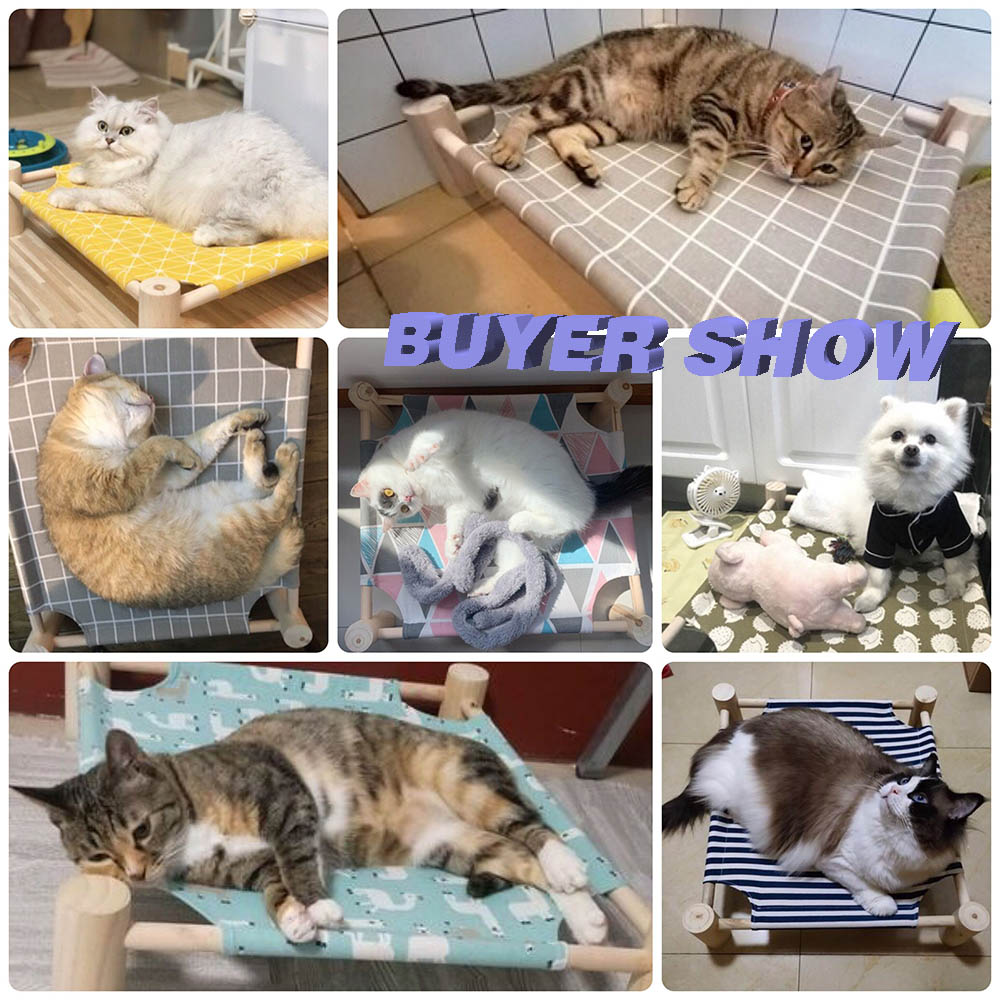 Elevated Cat Bed House Cat Hammocks Comfortable Kitten Puppy Cushion Mat Wood Canvas Cat Lounge Bed Summer Pet Sleeping Supplies