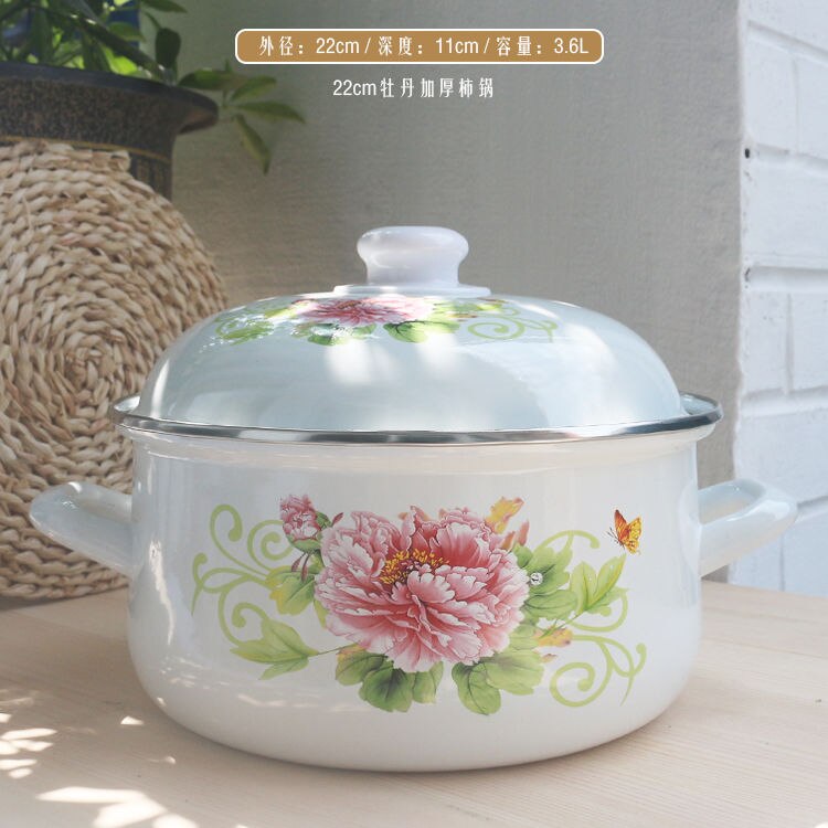 Emalj soppgryta platt spis 2-5l tjock gryta med lock kokgryta induktionsgryta gryta med soppgrytor och kokkärl: 22cm 3.6l
