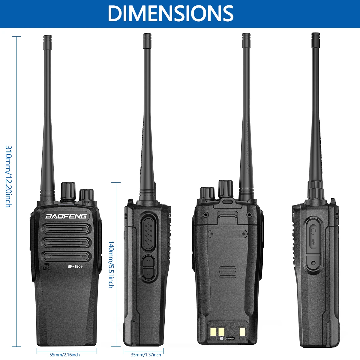 BaoFeng BF 1909 12W High Power Walkie Talkie Long Range Two Way Radio Type C Charging Transmitter Upgrade BF 888S UV 5R UV 82