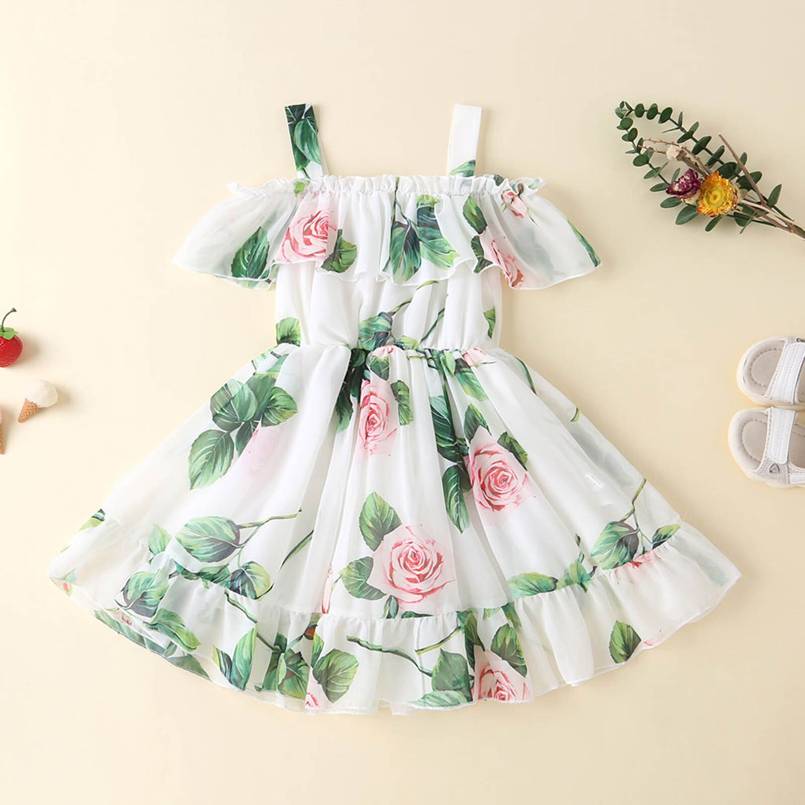 Toddler Kids Baby Girls Floral Print Casual Ruffle Slip Dress Party Princess платье для девочки Summer Baby Girl Dress ropa bebe
