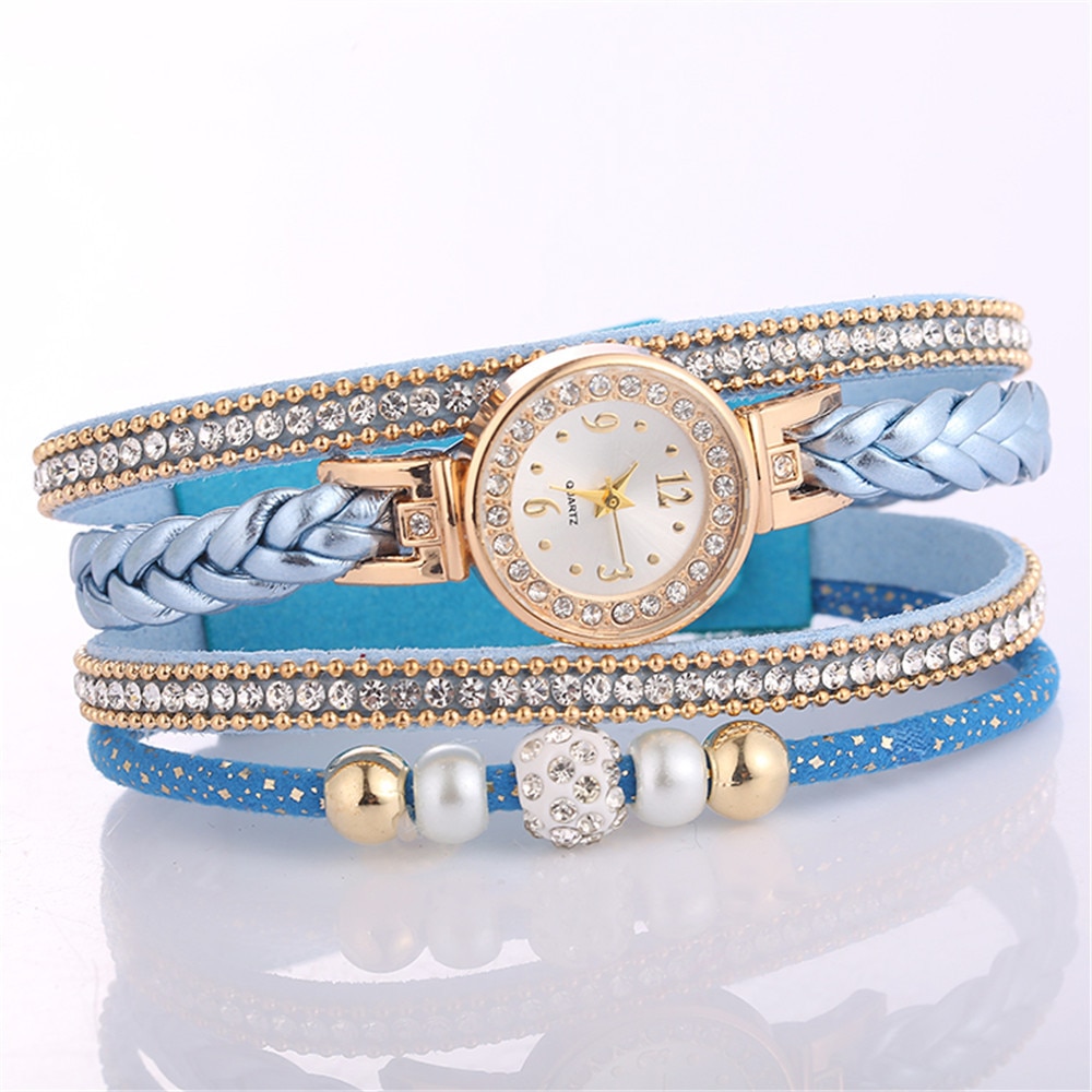 Vrouwen Lederen Dames Quartz Horloge Horloges Mooie Metalen Hanger Dames Ronde Armband Horloge Klok Mode