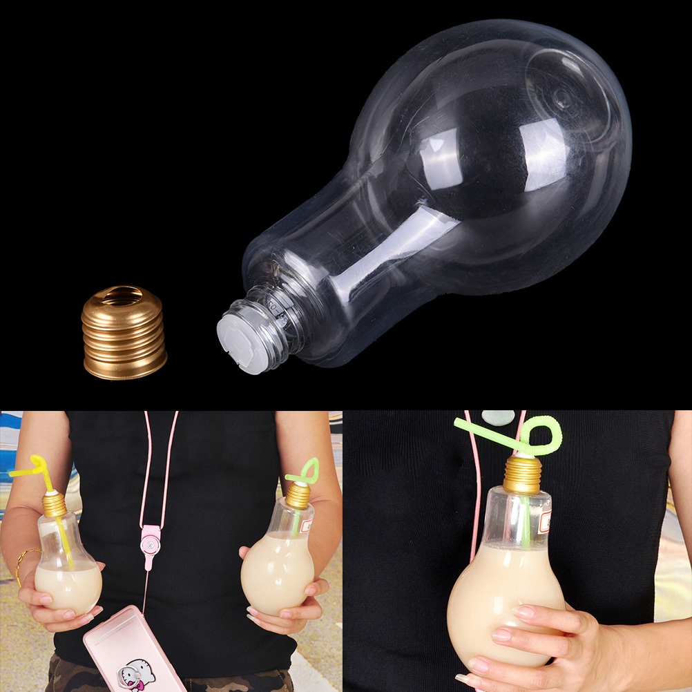 1 pz forma di lampadina carina bottiglia vuota bottiglia di plastica trasparente tazza di bevanda regalo di moda copertura dorata