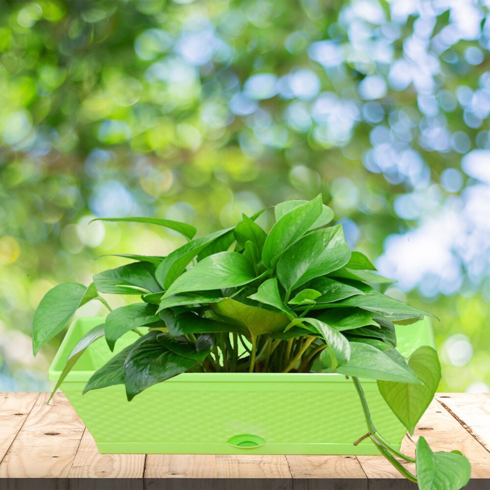 Rectangle Plastic Plant Pots Indoor Outdoor Decor Imitating Rattan Self Watering Rectangular Flowerpot And Windowsill