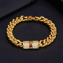 Accking Micro pave chain AAA cubic zircon bracelet ring bangle copper multicolor for women Jewelry: 18K GOLD bracelet