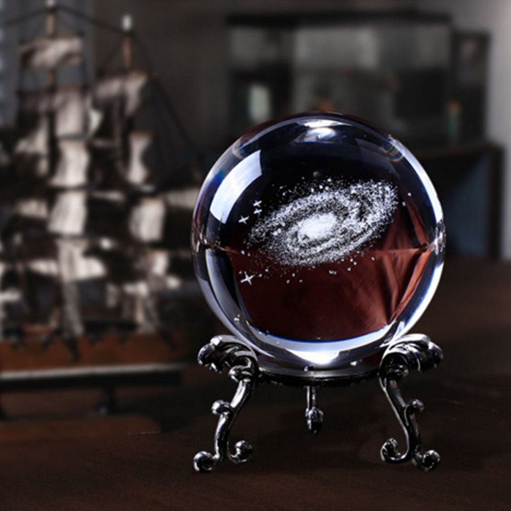6cm Sphere Home 3D Crystal Ball Clear Miniature Craft Desktop Decoration Photo Props Engraved Solar System With Base