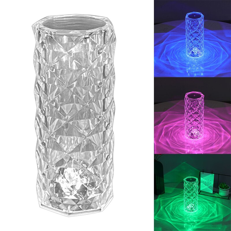 3/16Color Crystal LED Table Lamp Rose Light Projector Adjustable Romantic Diamond Atmosphere Light USB Bedroom Touch Night Light