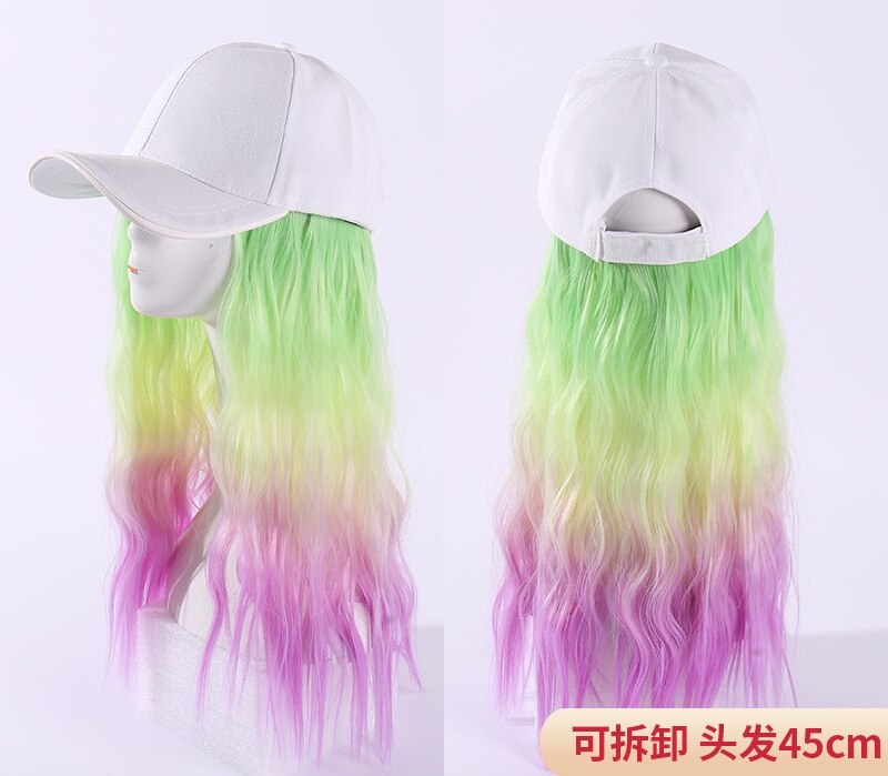 Nueva gorra de béisbol para mujer, peluca de color integrada desmontable: 1green yellow