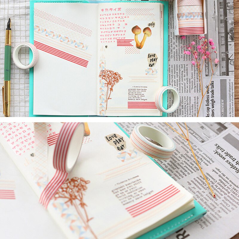 5 pcs/pack Striped/Grid/Flowers Basic Solid Color paper Washi Tape Adhesive Tape DIY Scrapbooking Sticker Label Masking Tape