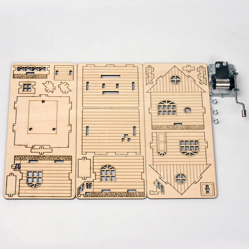 Feooe Houten Huis Vorm Acht-Tone Box Assembly Hand-Shake Music Box Aan Kinderen Ambachten cj