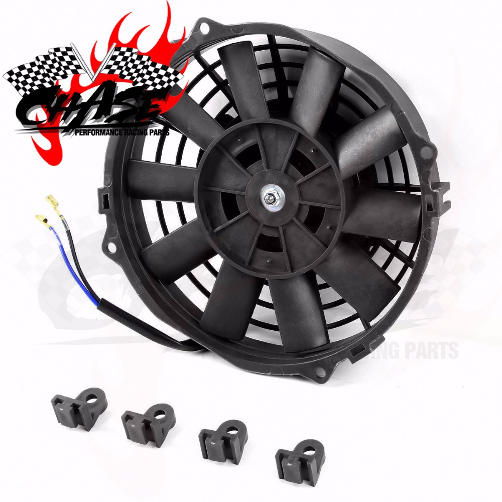 7Inch Universal 12V 80W Slim Reversible Electric Radiator Auto Fan Straight Blade Fan Push Pull With mounting kit S 7" Black