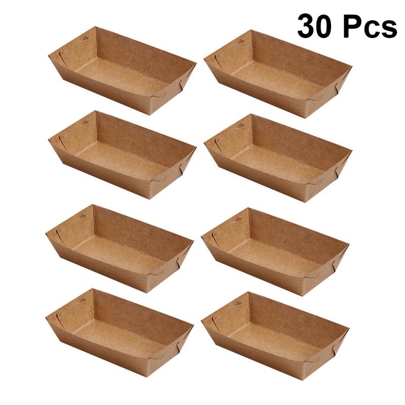 30pcs Packing Box Boat Shaped Disposable Kraft Paper Packing Tray Food Packing Box Packing Case For Shop Store Wedding Party