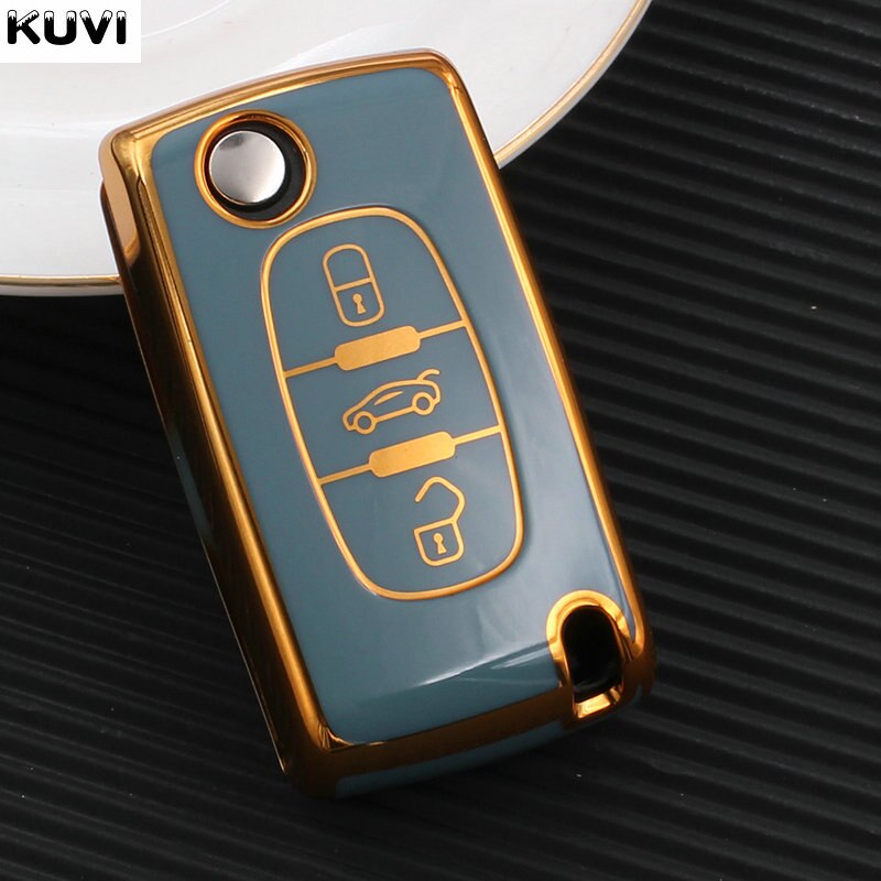 TPU Car Key Fob Case Cover Protector For Peugeot 107 206 207 307 308 406 For Citroen Xsara Picasso C2 C3 C4 C5 C6 C8 Bag: 3 button grey