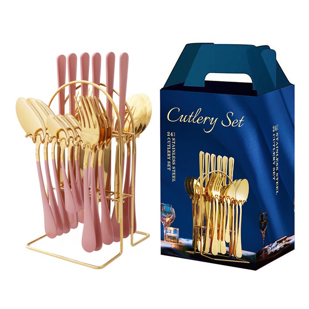 24Piece Gold Silverware Set Service for 6 Premium Stainless Steel Flatware Set With Box Include Knife Fork Spoon Knife: 9