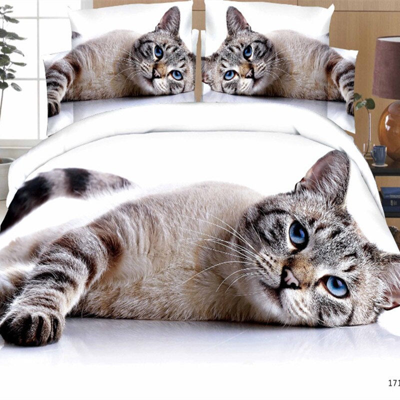 3d beddengoedsets met katten- en tijgerprint, 3d beddengoedsets, wit beddengoed, beddengoed, 4 stuks/set kussensloop, plat laken