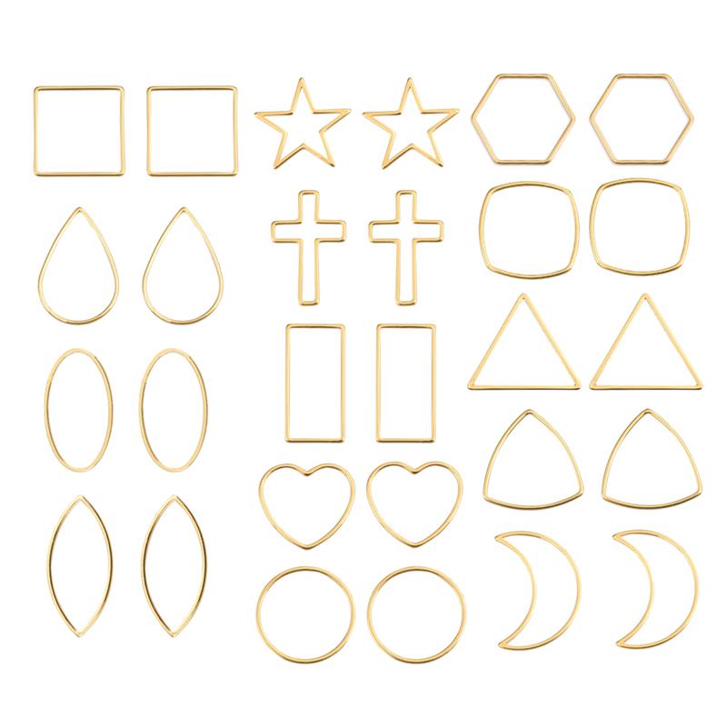 30Pcs Rvs Zilver Goud Geometrische Oorbellen Hollow Frame Bezel Charms Cirkel Hanger Voor Diy Sieraden Maken Accessoires: gold mixed 28pcs