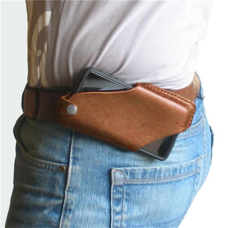 LKEEP PU Waist Black Bag Men Waist Pack Waist Bag Funny Pack Belt Bag Men Chain Waist Bag For Phone Pouch: Brown  L