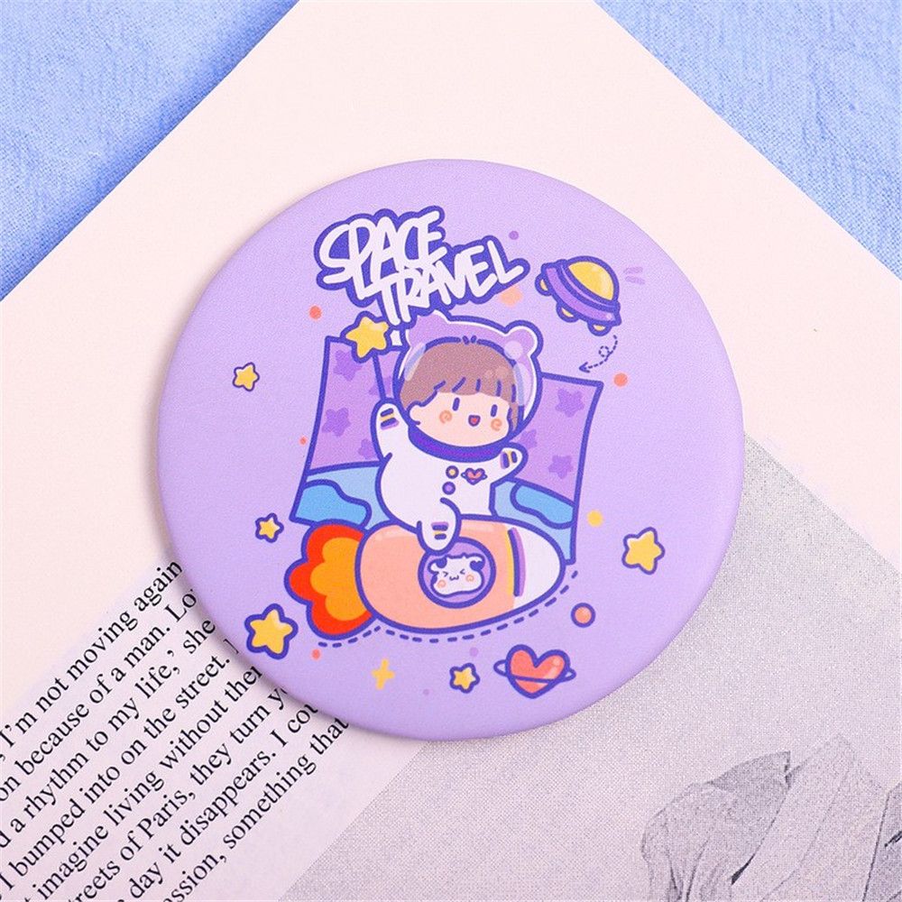Mini espejo de dibujos animados, espejo redondo pequeño portátil, perfecto para niños y niñas, 1 unidad: purple spaceman