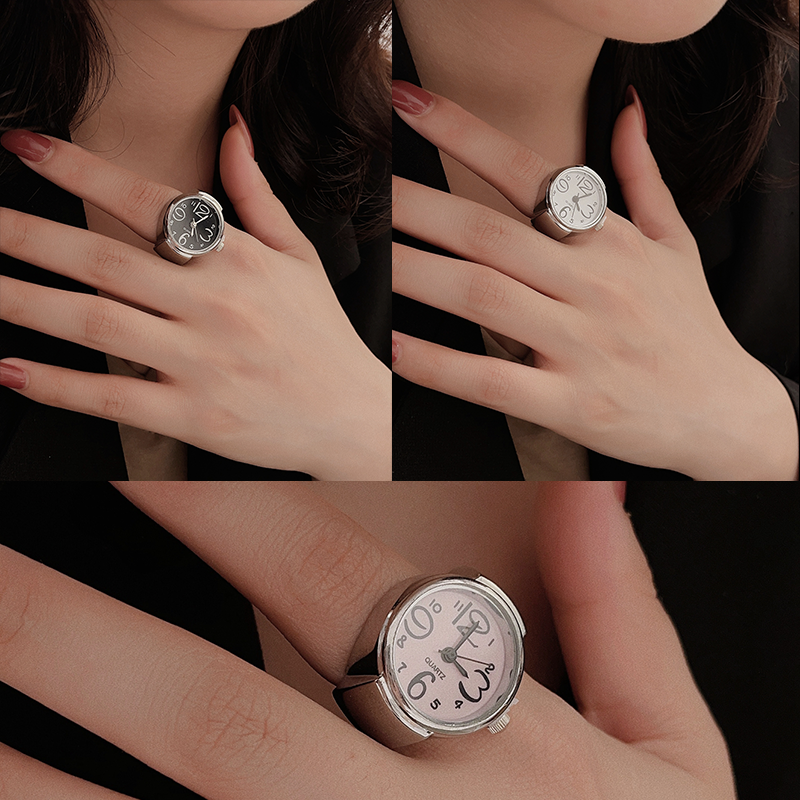 Mini Jahrgang Fingerringuhr Runde kreative Quarzuhren Paar Uhren Zubehör