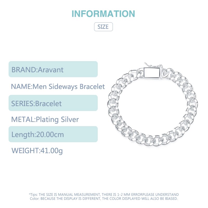 925 Zilveren 10 Mm Sideways Armband Mode Mannen Sieraden Zilveren Heren Armbanden