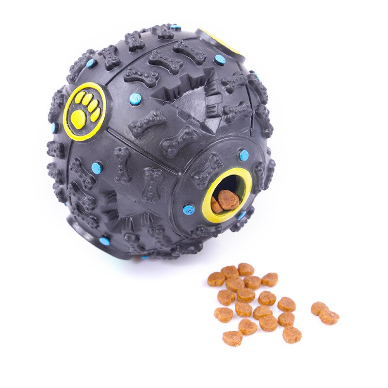 Pelota con sonido de voz para perros y mascotas, juguete de alimentación, trompeta, fuga de sonido, comida, animales pequeños, rompecabezas de bola, mordedura de dientes, 1 Uds.: Black 75mm