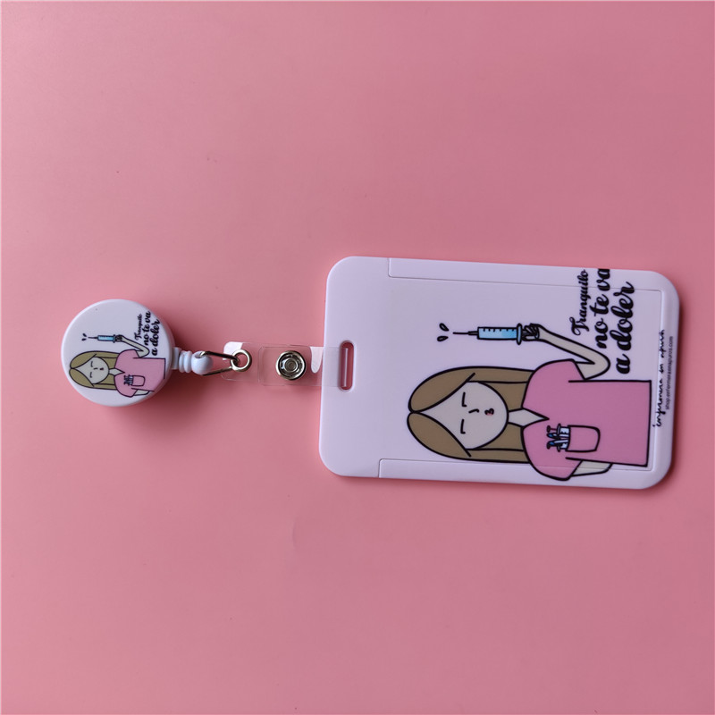 Doctor Nurse Cute Name ID Badge Holder Hard Case with Neck Lanyard Bus Card Holder Keychain Strip Set for Nurse Name Card Case: GRAY