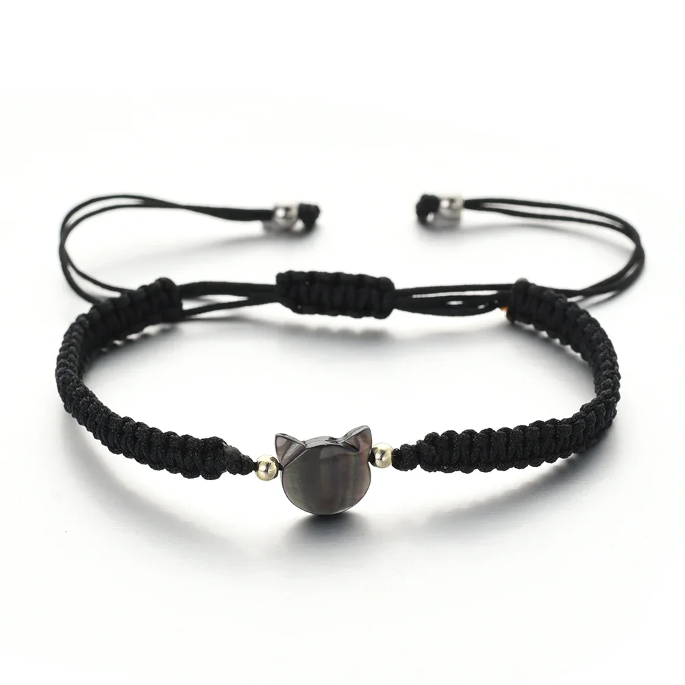 Pulseras de obsidiana de piedra lunar Natural, pulsera minimalista hecha a mano, bonita pulsera de gato blanco y negro, accesorios de , joyería: Estampado en caliente