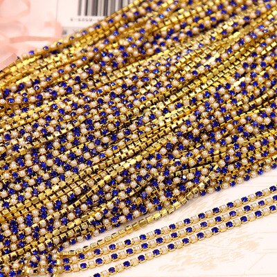 1yard12 kleur Parel klauw ketting 2mm water boor parel klauw ketting parel ketting kledingstuk naaien DIY craft kleding accessoires: Gold clawSapphire