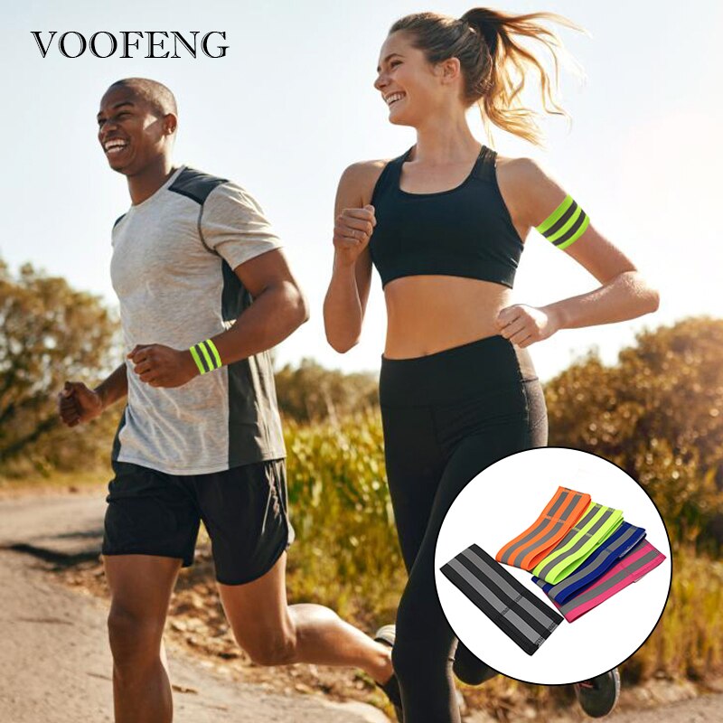 5Pcs Reflecterende Elastische Armband Polsband Fasten Bodem Voor Night Outdoor Sport Jogging Fietsen Wandelen Multi-color S,M,L