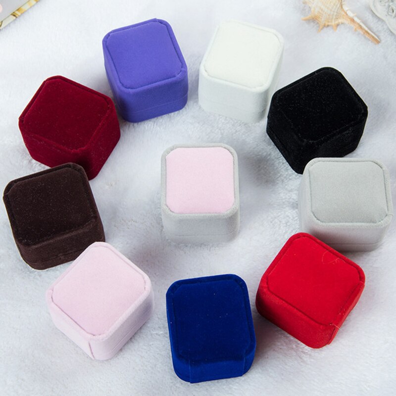 1PC Square Velvet Boxes Display Case Weddings Party Jewelry Box for Ring Earrings Black red