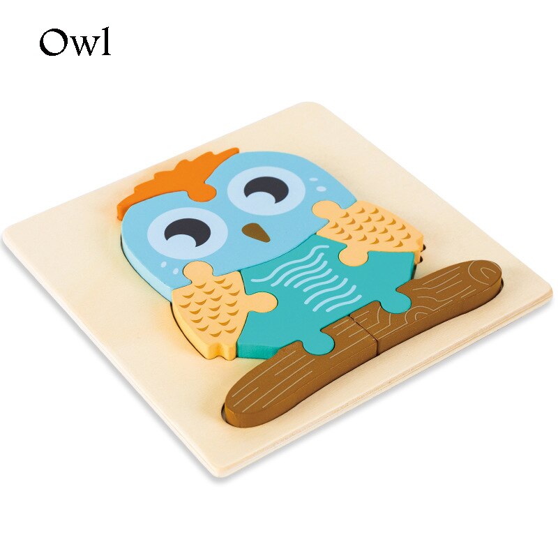 Wooden Puzzle Toys Cartoon Animal Wood Puzzles Cognition Educational Toy Baby Busyboard Smooth No Smell Thicken 3D Jigsaw toy: Owl