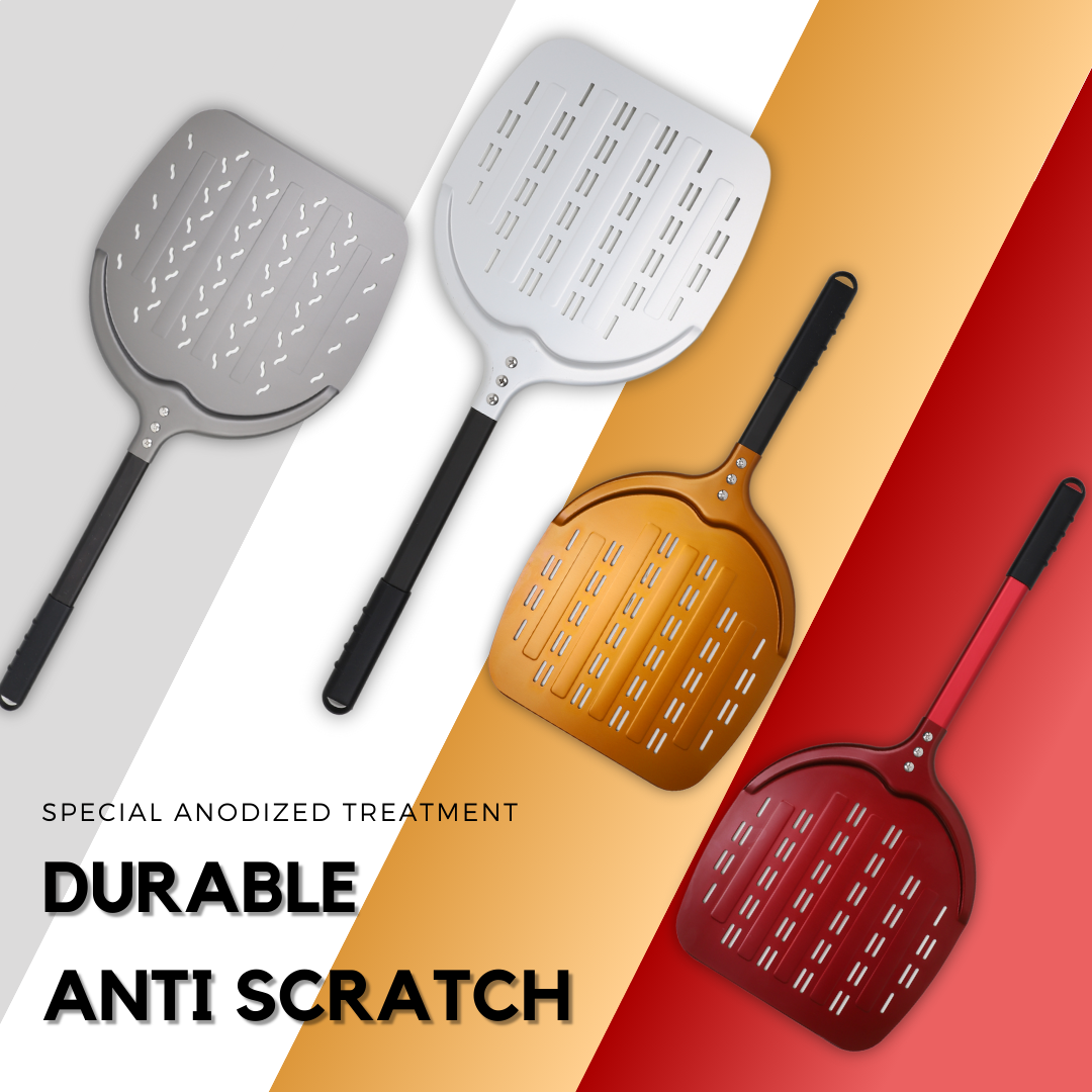 12 13 14 Inch Pizza Schil Lange Steel Draaien Aluminium Pizza Turner Anti-aanbak Bakken Tool Geperforeerde Peddel Keuken accessoire