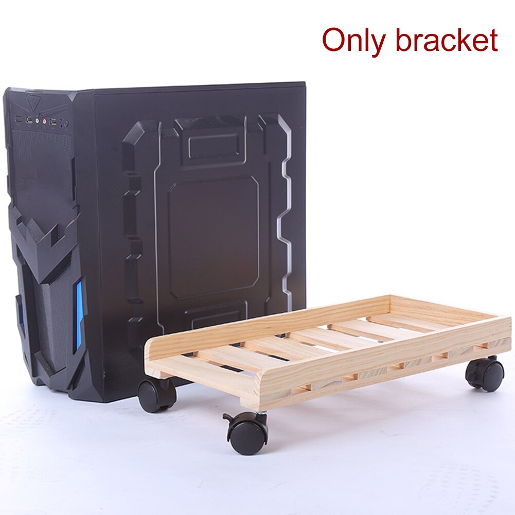 Desktop Office Computer Wooden Adjustable CPU Stand Tower Rolling Wheels Caster Moving Heat Dissipation Case Holder Tray PC