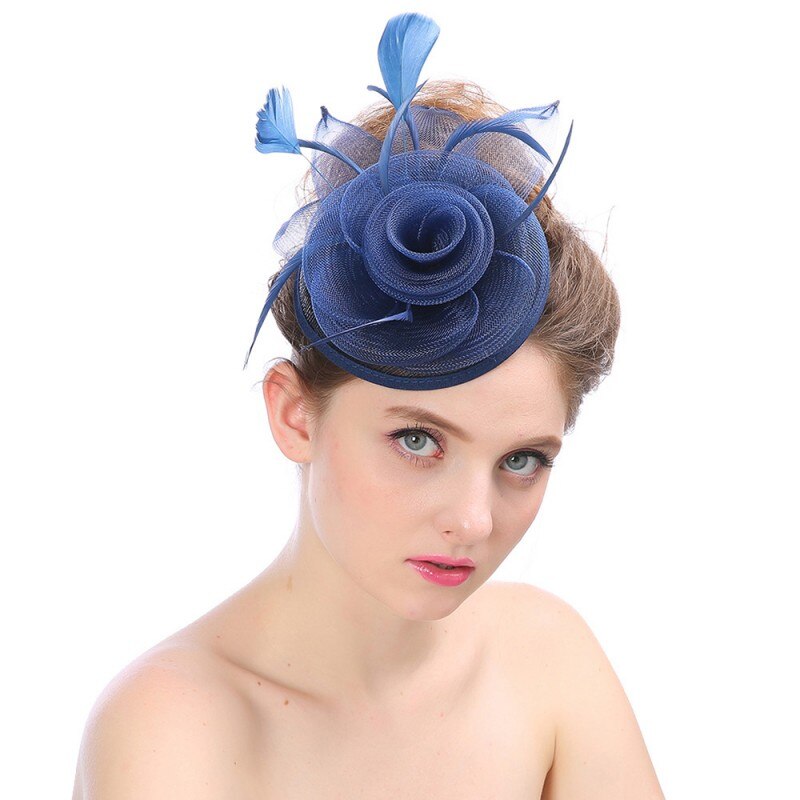 Chapeau de mariée en dentelle, couvre-chef de mariée, fleur, visage, voile de cage à oiseaux, accessoires de mariage fascinants pour femmes: Navy Blue