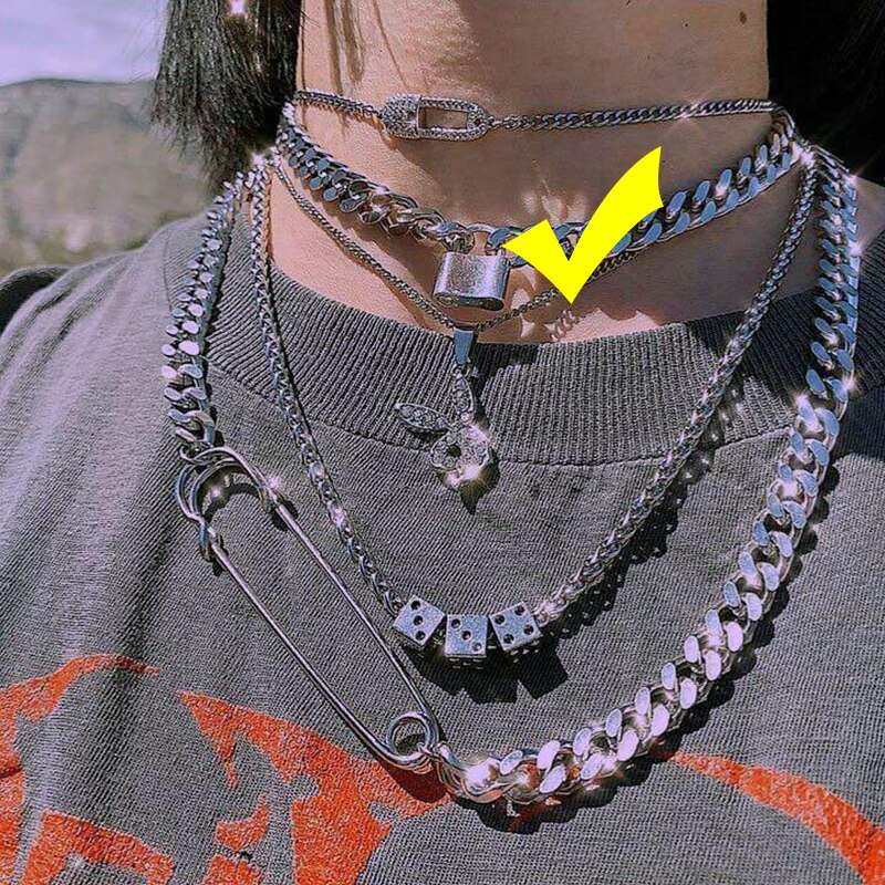 Ins vintage sjov terning vedhæng halskæde harajuku nøglering choker pin halskæde til kvinder piger smykker: Lås halskæde