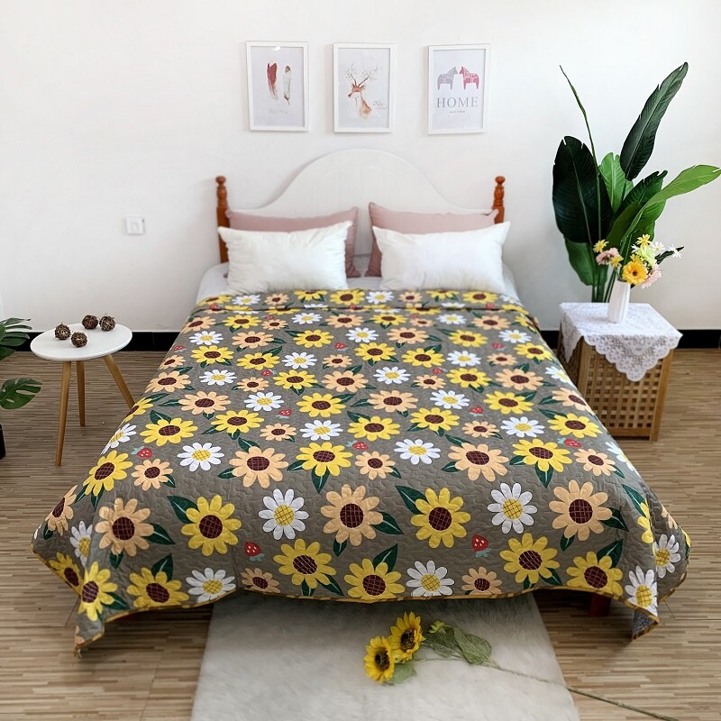 Couvre-lit matelassé imprimé Floral à carreaux, couvre-lit Patchwork, Style américain, couverture de lit pour adultes, été, 220x240cm: 01 Bedspread