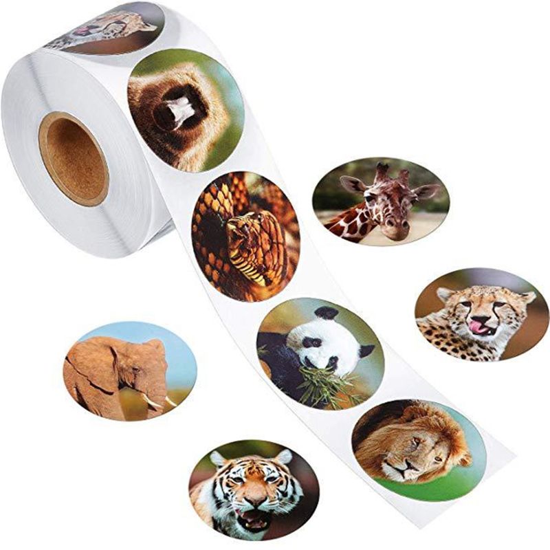 1 Roll Realistische Dierentuin Animal Sticker Safari Animal Jungle 500 Stuks Per Rol Voor Kids Наклейки