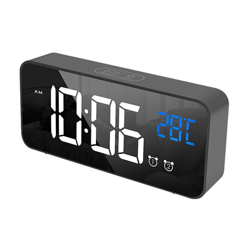 Electronic Digital Mirror LED Display Alarm Clock Multifunction Temperature Calendar USB/AAA Powered Snooze Desk Clock: A2