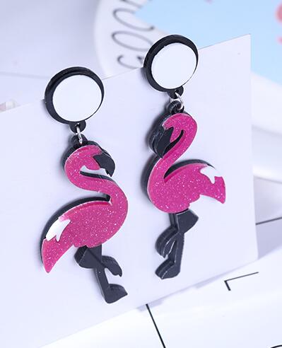 Mode Grote Acryl Flamingo Oorbellen Voor Vrouwen Meisje Punk Vogels Dangle Lange Oorbellen Vrouwelijke Brincos Partij Sieraden: shiny pink