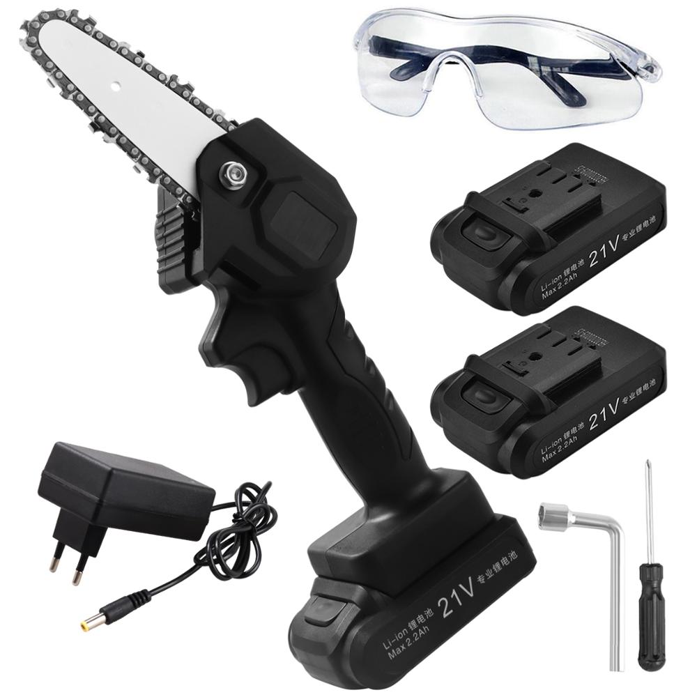 ANENG Mini Electric Chainsaw 4inch 21V Portable Handheld Cordless Pruning Shears Chainsaw for Tree Branch Wood Cutting Tools: EU Plug 1